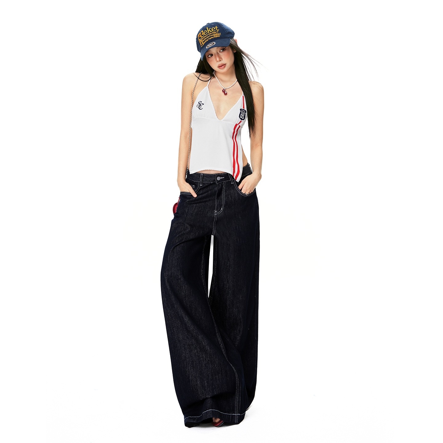 High-Waisted Original Denim Color Loose Wide-Leg Jeans for Women, New Spring Vintage Style, Slimming Versatile Floor-Length Casual Pants