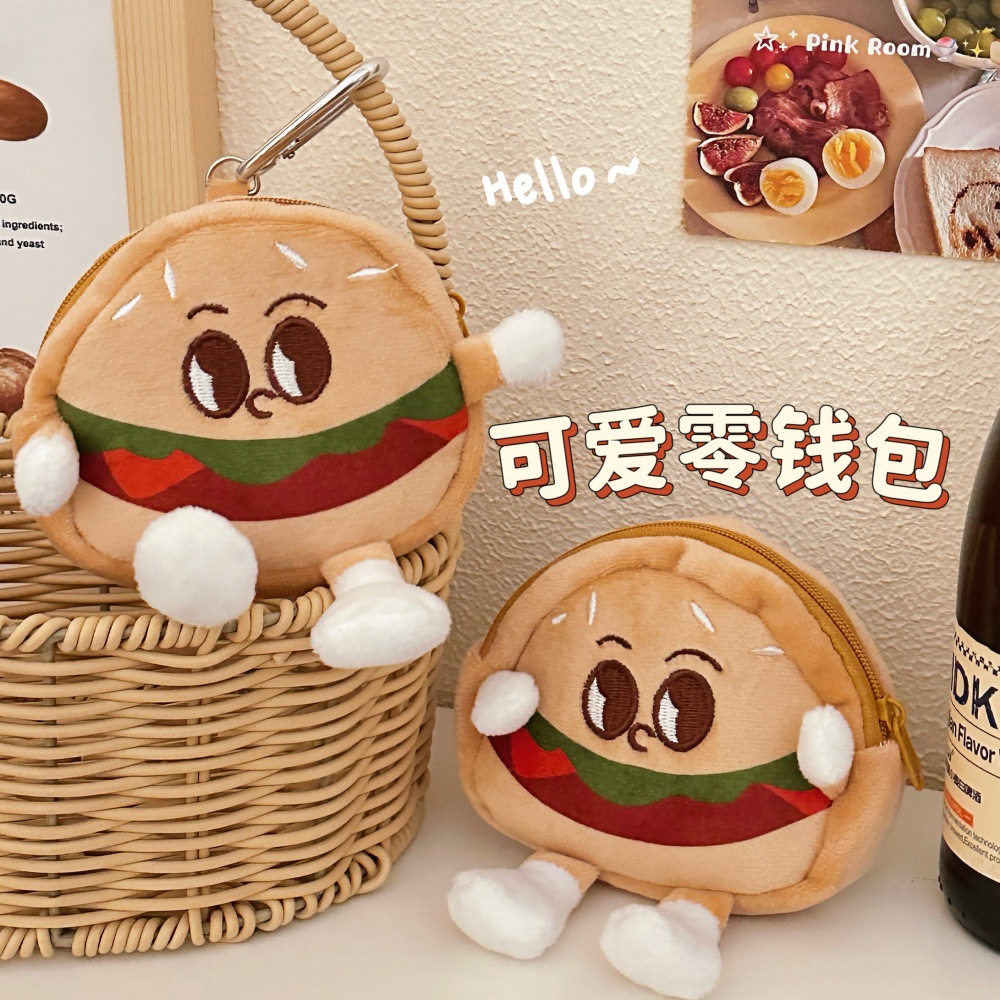 Creative Cute Doll Hamburger Coin Purse Pendant Doll Girl Headset Small Jewelry Storage Bag Backpack Small Hanging Ornaments