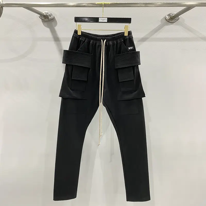Ro Dark Style Workwear Slightly Elastic Mid-Waist Youth Double-Ring Men's Solid Color Biker Casual Pants Cotton Long Pants Spring and Summer