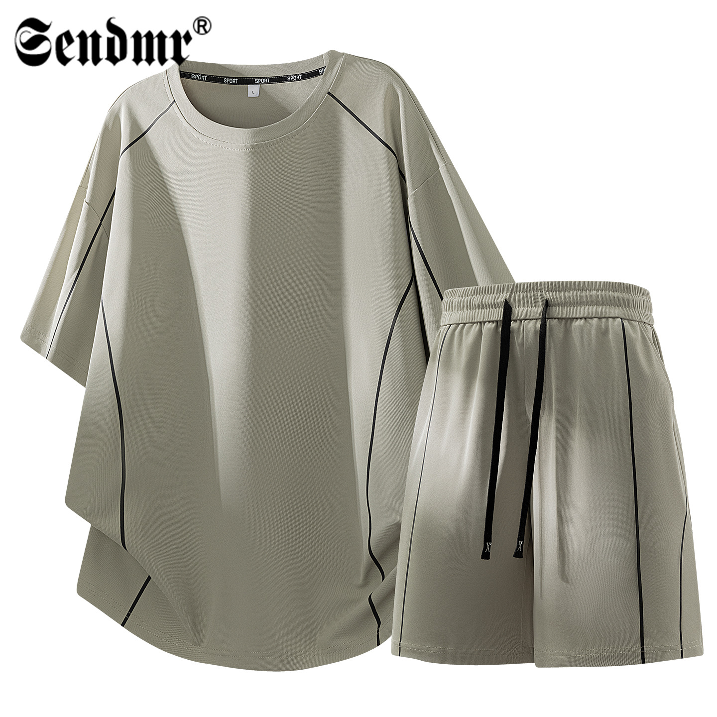 Summer Youth High-End Casual Sports Suit for Men, Fashionable Shorts with Curved Hem, Short-Sleeved T-Shirt Two-Piece Set for Men