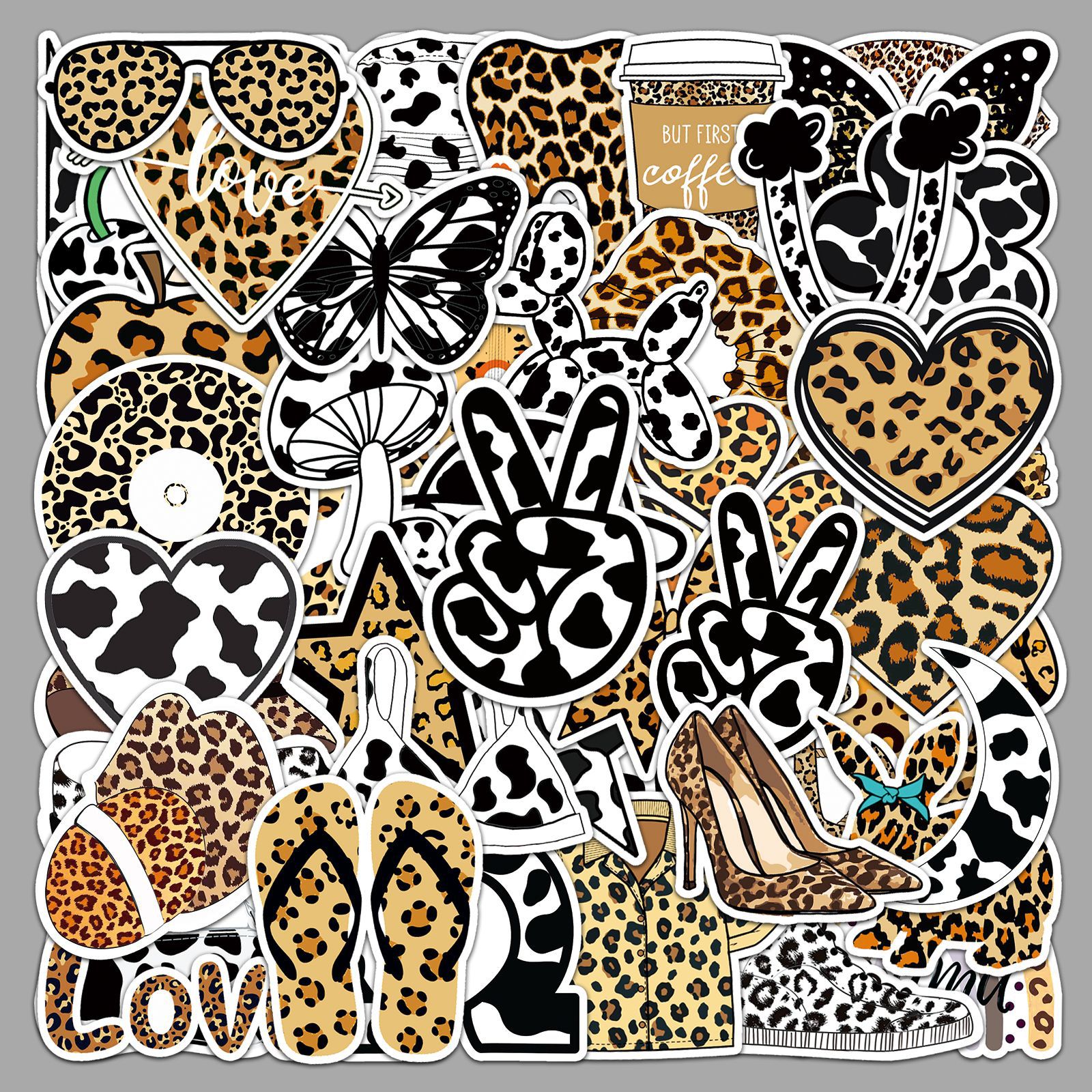 50 Leopard Graffiti Personalized Dairy Creative Fresh DIY Skateboard Phone Case Luggage Sticker Waterproof
