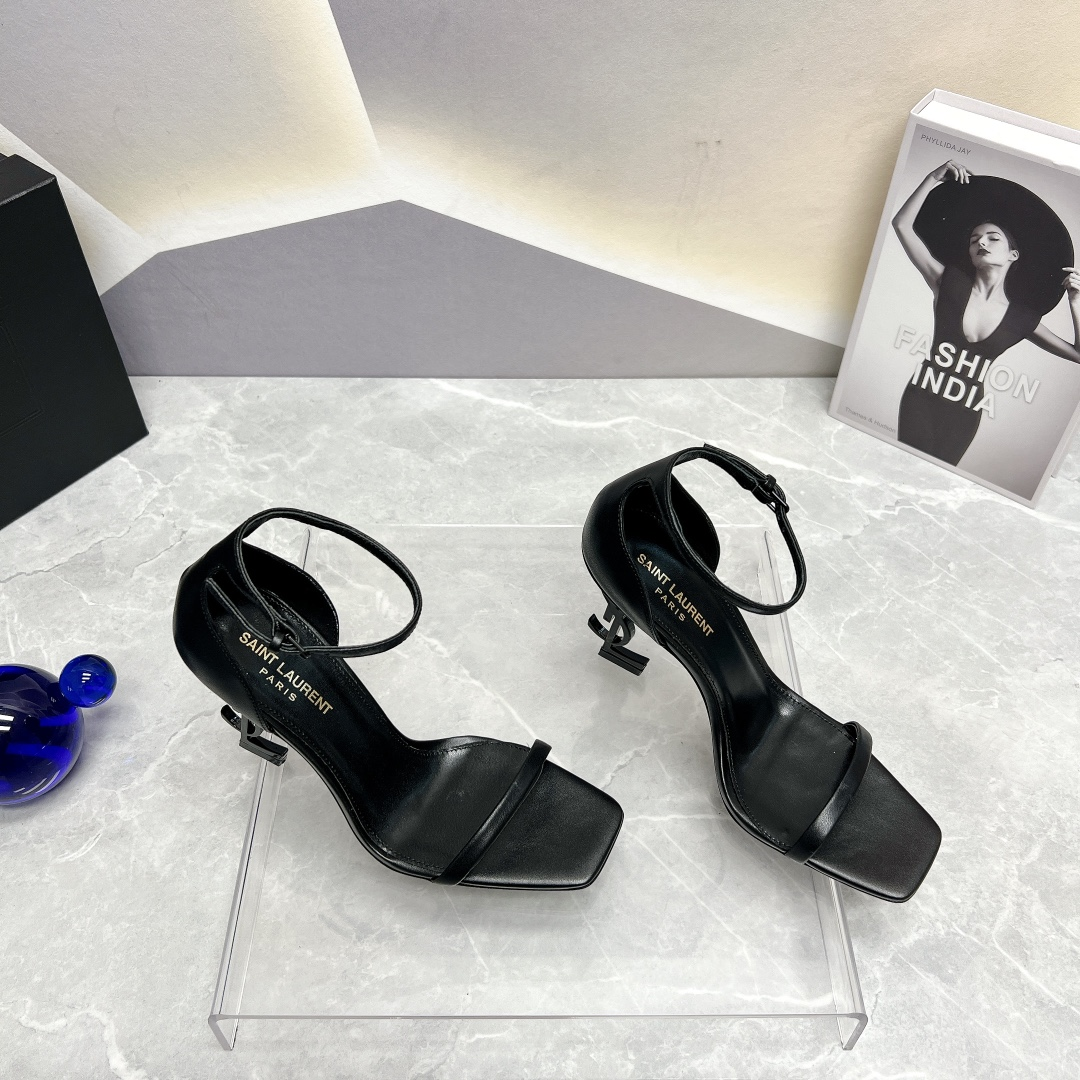 Saint Laurent Paris Opyum Sandals Black Patent
