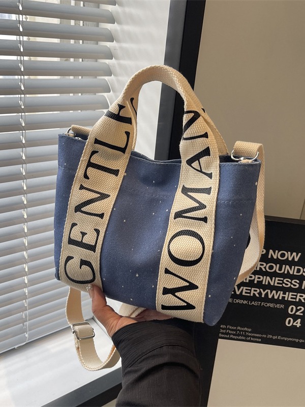 Cross-border Gentle Woman Small Handbag Canvas Bag 2024 New Shoulder Strap Letter Print Contrast Shoulder Bag