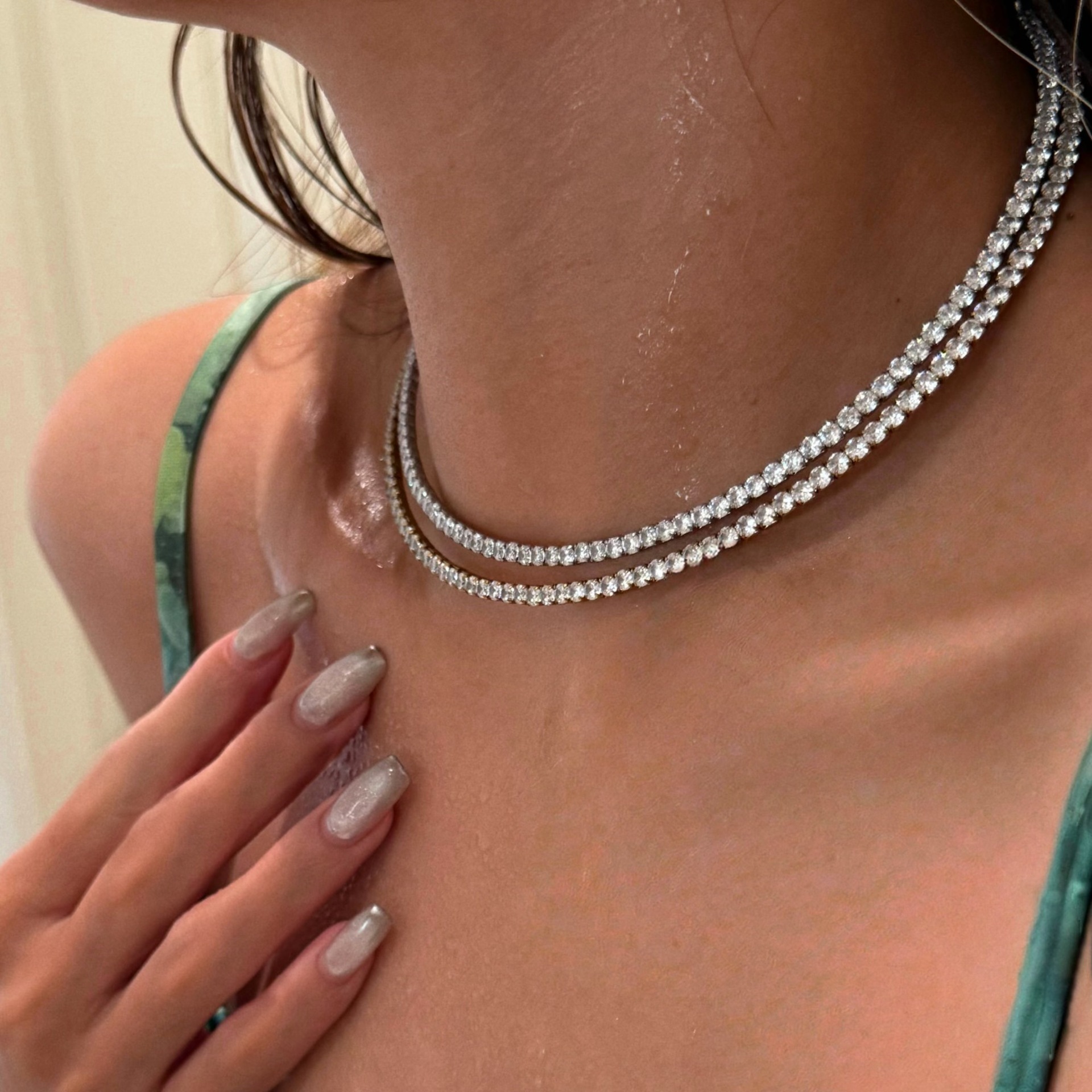 Dazan Summer Hot Sale Super Shiny Necklace 18K Real Gold Electroplated Titanium Steel Adjustable Light Luxury Full Diamond Choker Necklace
