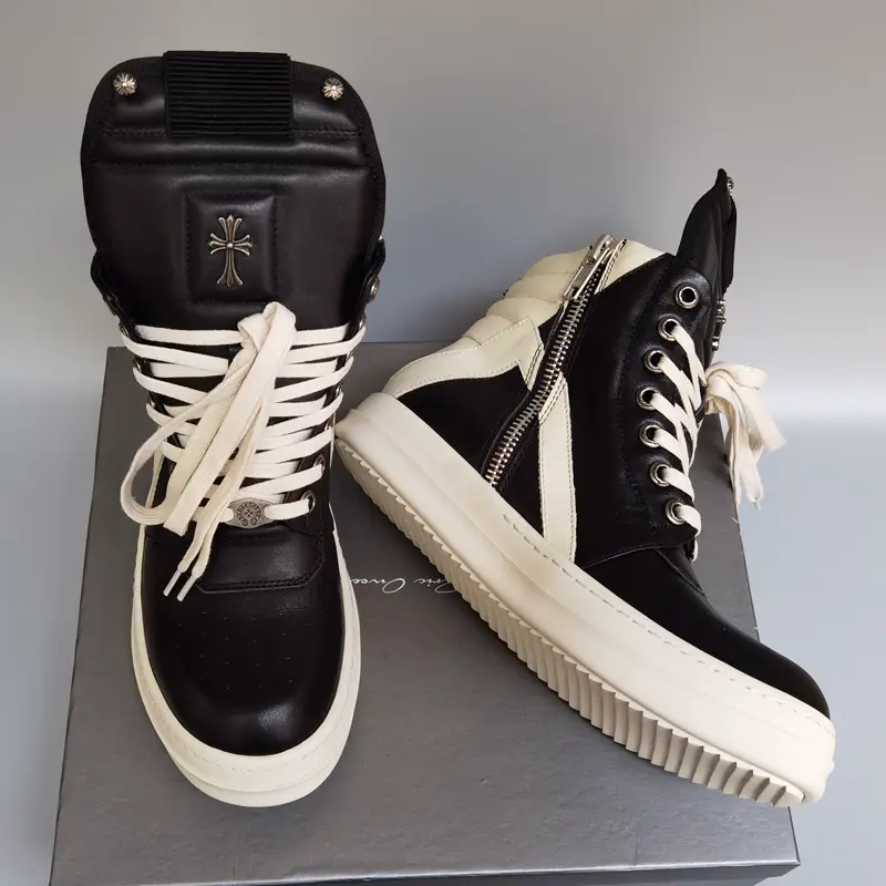 ro shoes men's inverted triangle high-top shoes genuine leather heightening short boots men's star same style Casual Easiest for match Couple sneakers trendy