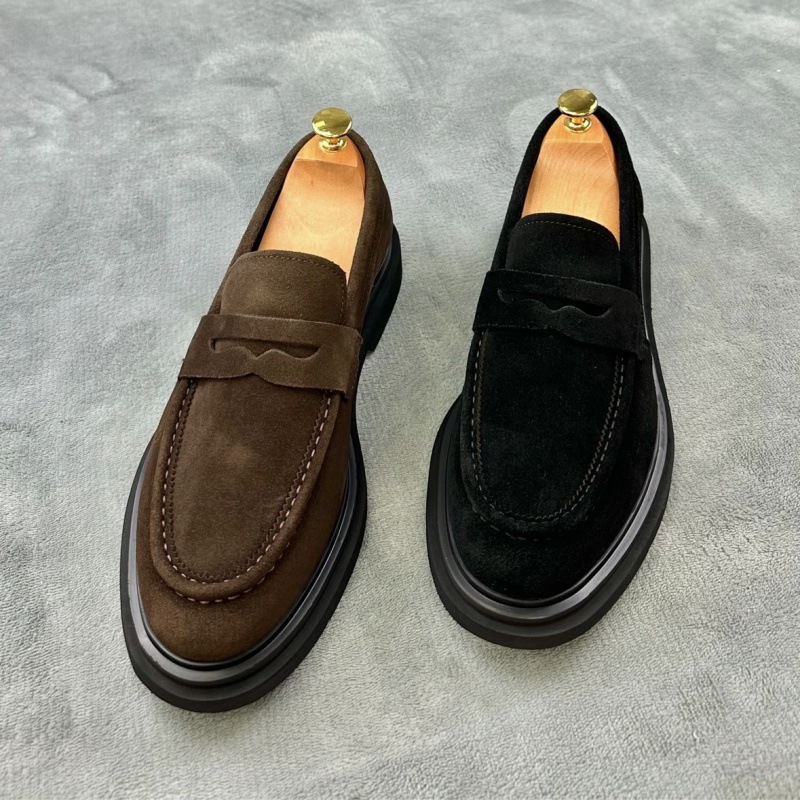 North Xinjiang Wolf European Business Fashion Casual Leather Shoes New Low-top Men's Slip-on Fule Casual Frosted Leather Shoes