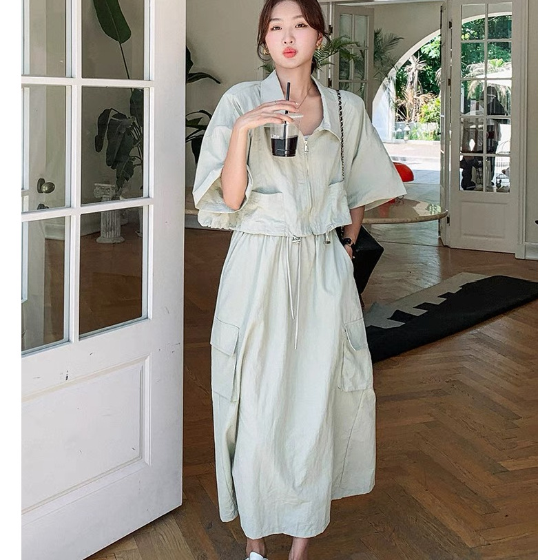 Trendy Women's Summer 2026 New Korean-Style Retro Petite Casual Workwear Thin Skirt Two-Piece Set