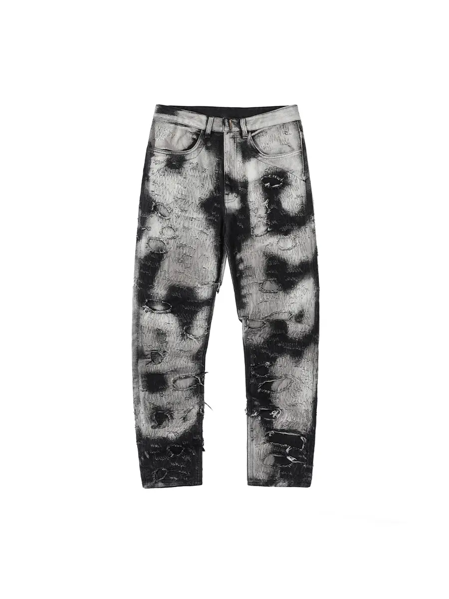 Roaring Little Eyes Gvc Style Black and White Cow Boro Patch Distressed Washed Destroyed Jeans Travis