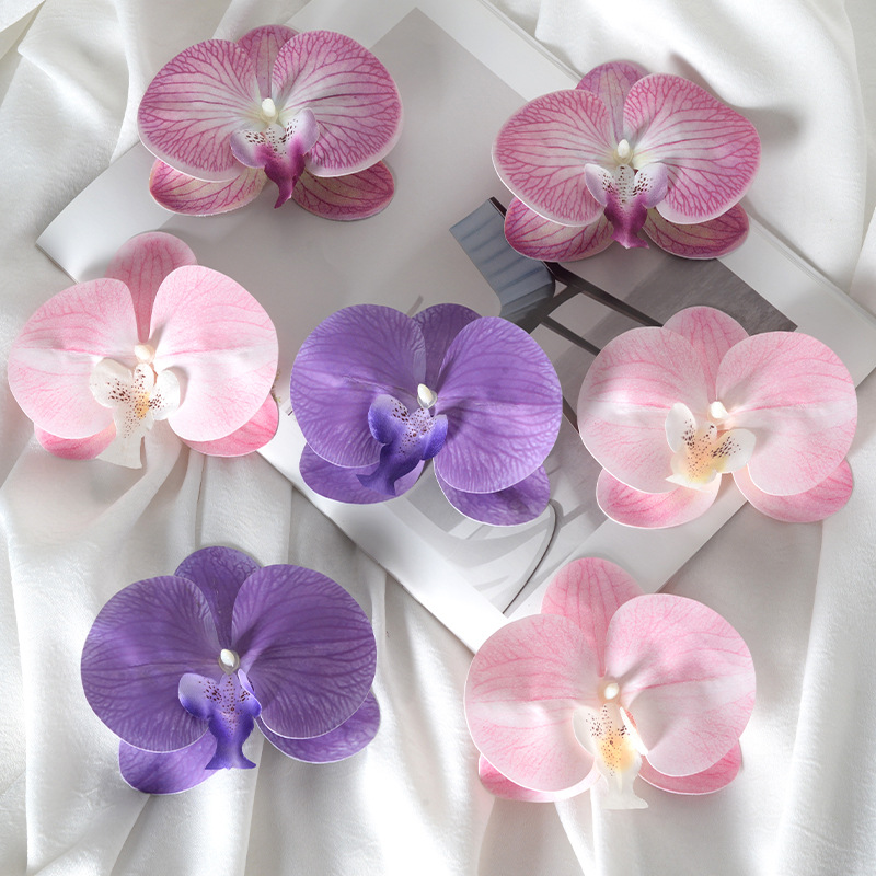 Butterfly orchid flower head simulation flower wall accessories flower diy handmade wedding decoration flower flap hairpin headdress material
