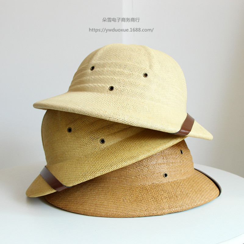 Handmade Straw Hat Men's Head Safety Helmet Summer Women's Breathable Sunshade Fisherman Hat Belt Shaped Straw Hat