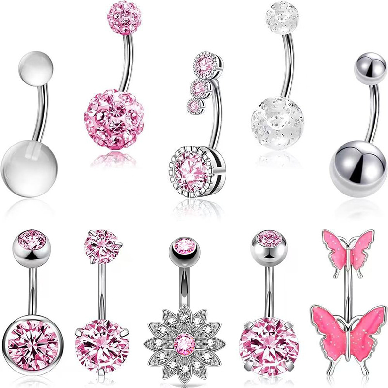 Stainless Steel Oil Dropping Butterfly Nail with Zircon Sexy Belly Dance Nail Ring Spice Girl Glitter Nail Ring Perforated Jewelry