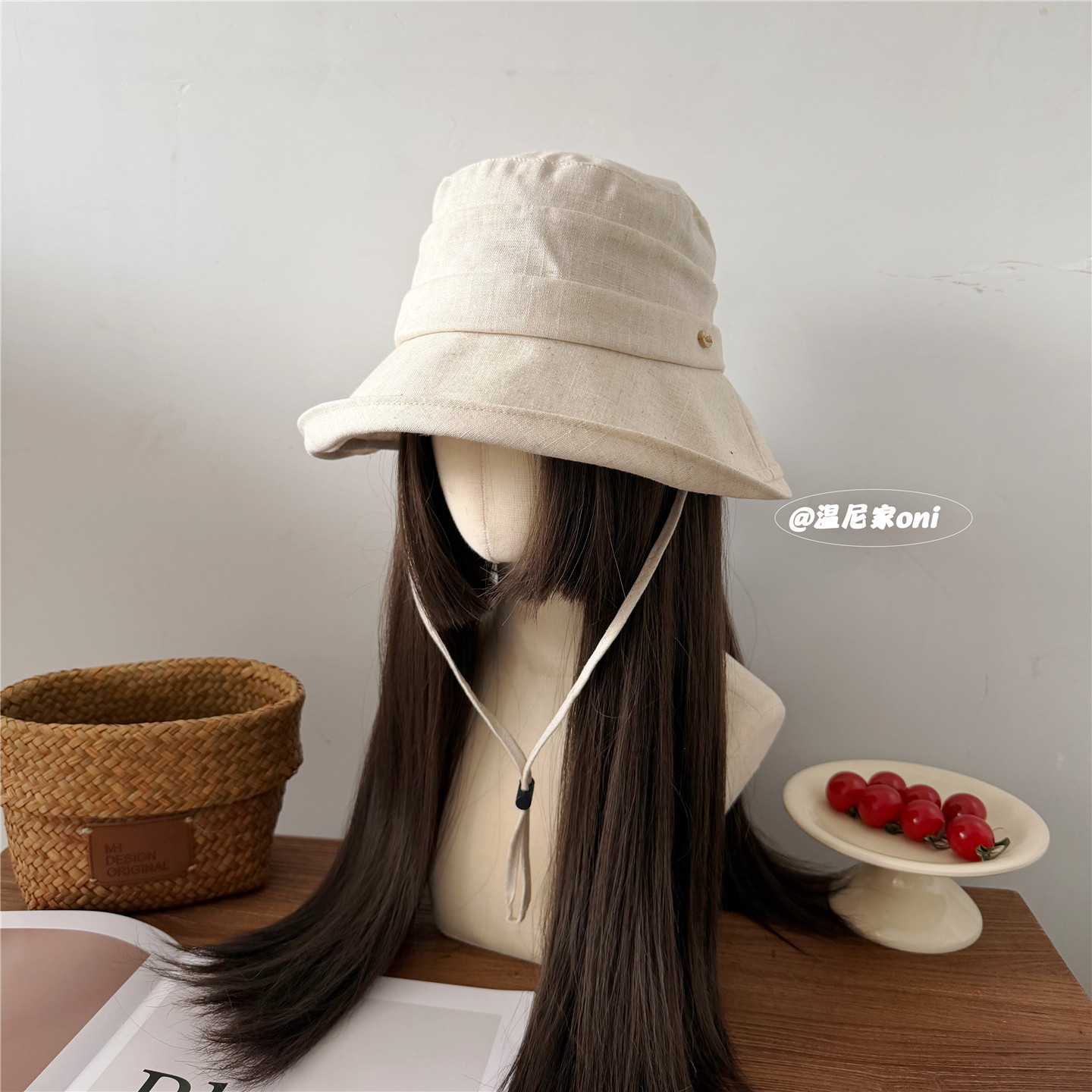 Exported to Japan and Korea~ Pleated Linen Artistic Drawstring Bucket Hat for Women, Summer Sun Protection, Large Brim, Foldable Sun Hat