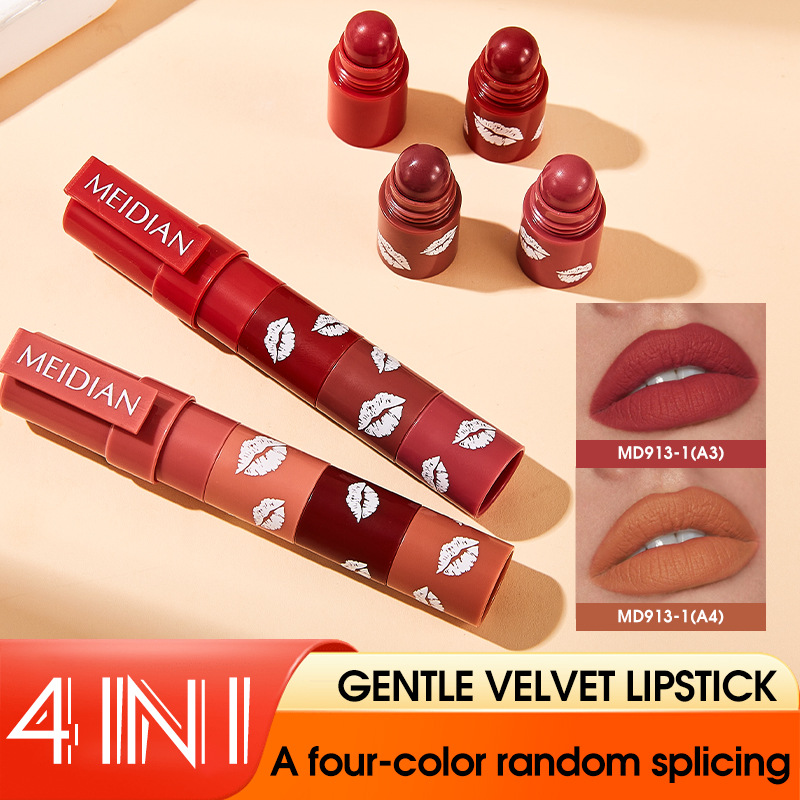 [Foreign Trade] Lipstick Lip Mud Velvet Matte Matte Lip Glaze Affordable 4-in-1 Lip Makeup Multi-Color