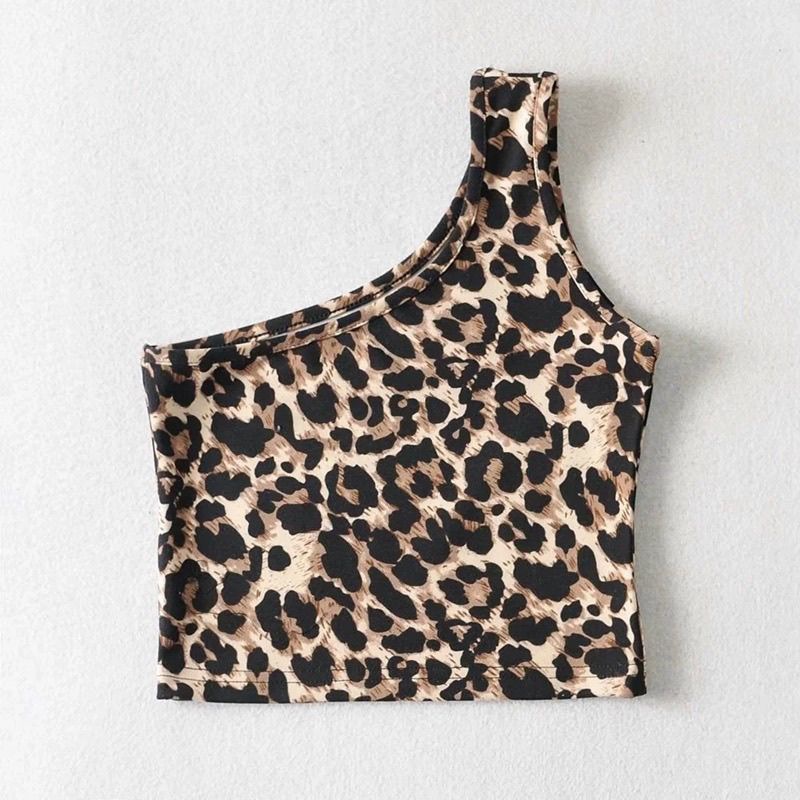 Girls' Summer Vest Sling Baby's Western-style Children's Personality Trendy Brand Short Leopard Print Irregular One-shoulder Navel Dress