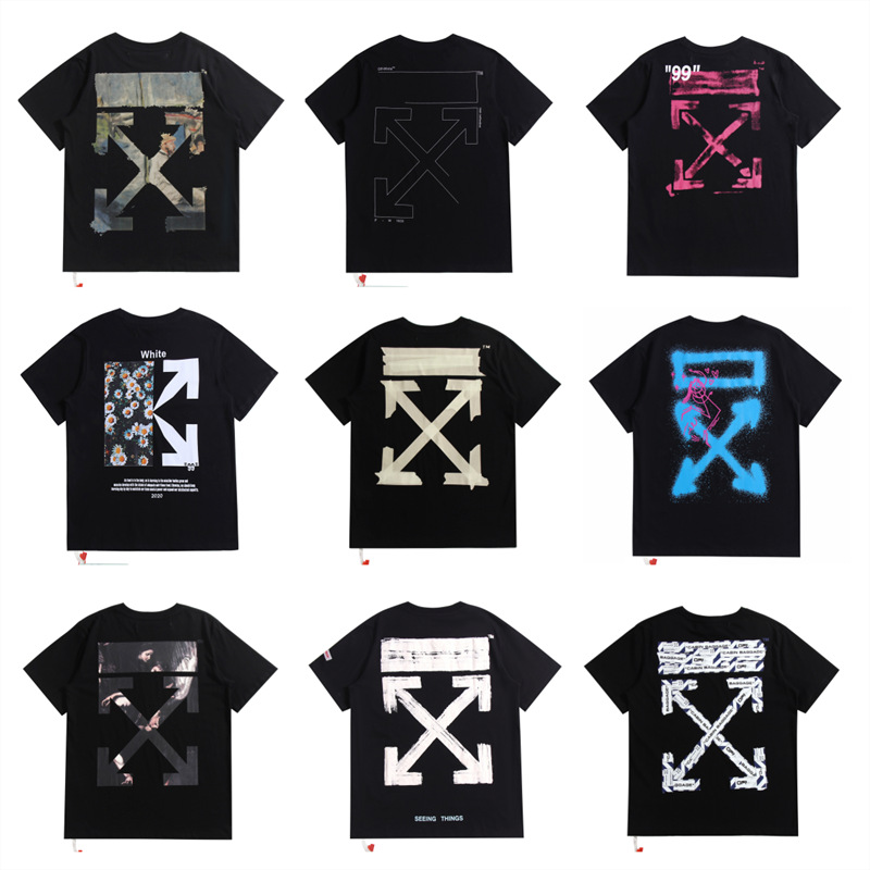 [Long Rope] OFF Bronzing Tape Arrow Printing Short Sleeve Male OW plus size Couple Half Sleeve Female WHITE Tide T-Shirt
