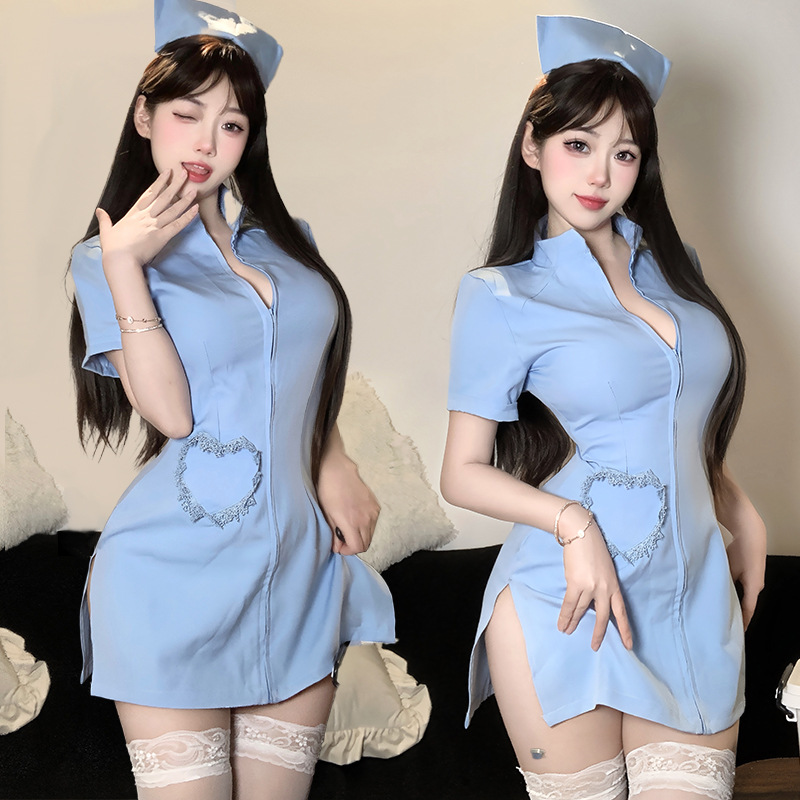 Sexy Pure Desire Nurse Sexy Underwear Deep V Temptation Hot Role-playing Bed Uniform Free suit 2120