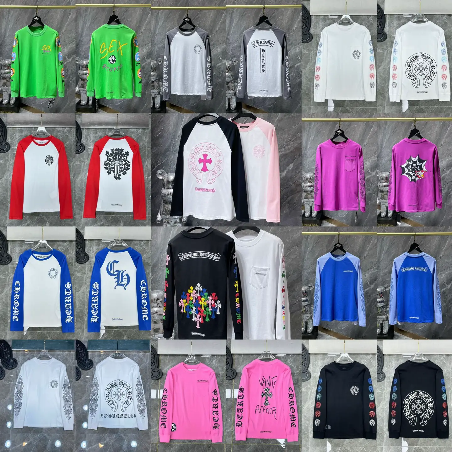 Cross-Border Correct Version of Chrome Heart Chrome Long-Sleeved T-Shirt Round Neck Pure Cotton Men's and Women's Versatile Spot Wholesale