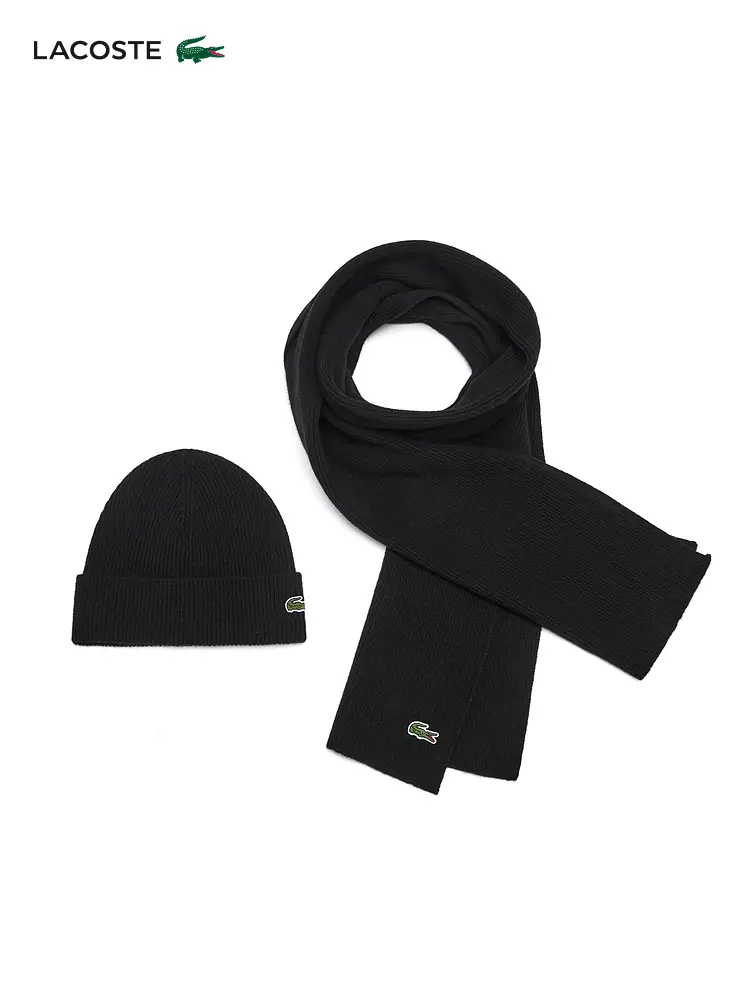 [Same Model as Wang Yibo] Lacoste French Crocodile Couple Styles 24 Winter Scarf Knitting Hat Gift Box | Rb5385