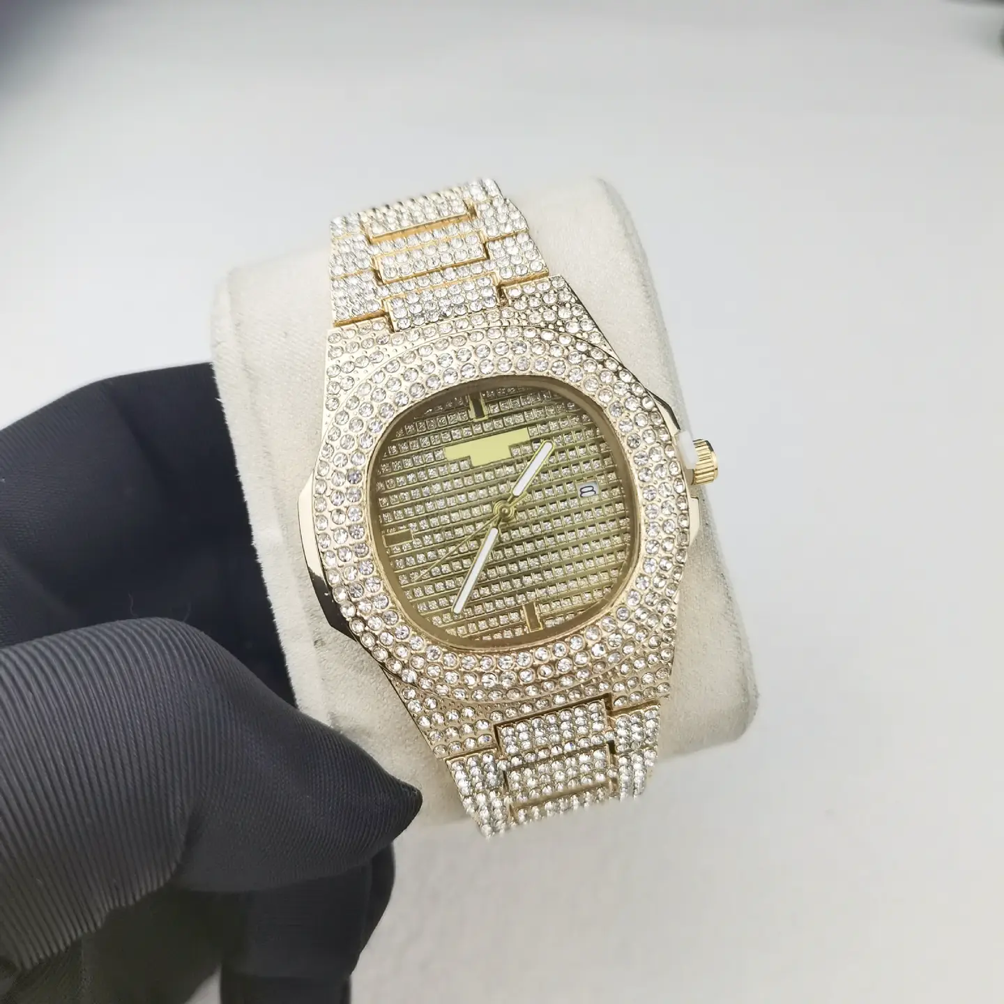 Baida Diamond Steel Band Calendar Watch Baby's Breath Two-Piece Set Men's and Women's Hip-Hop Bracelet Diamond Watch
