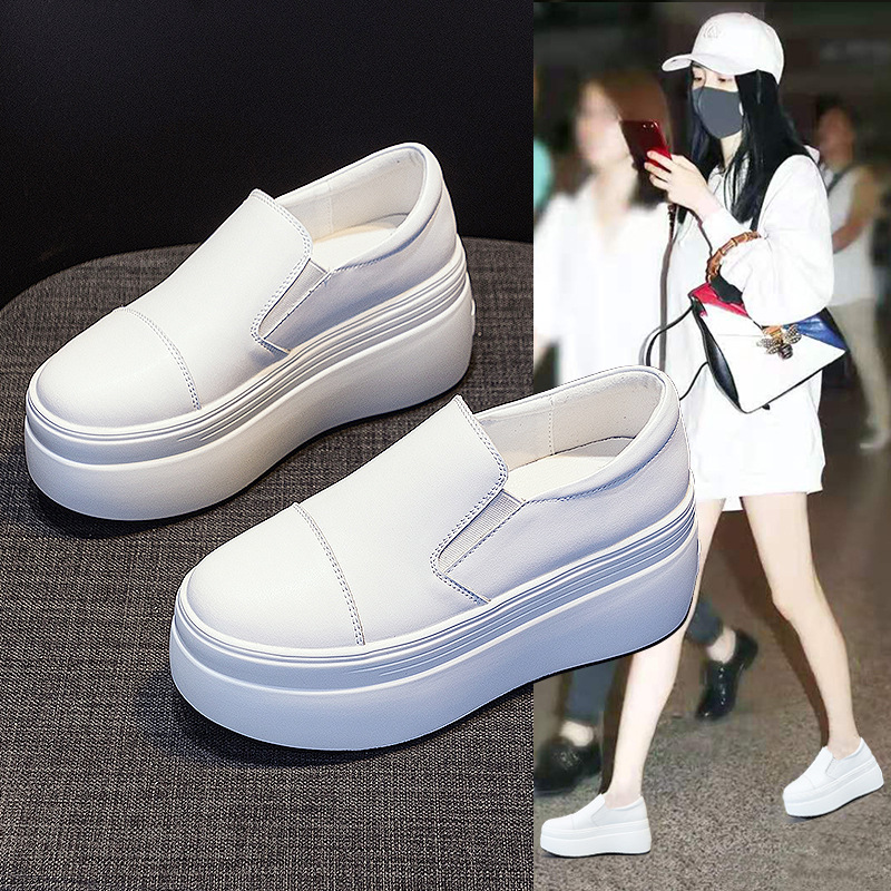 Round-Toe Casual Shoes for Women, 2026 Spring New Versatile Fashion Low-Top Slip-On Platform Shoes with Thick Soles That Increase Height by 10