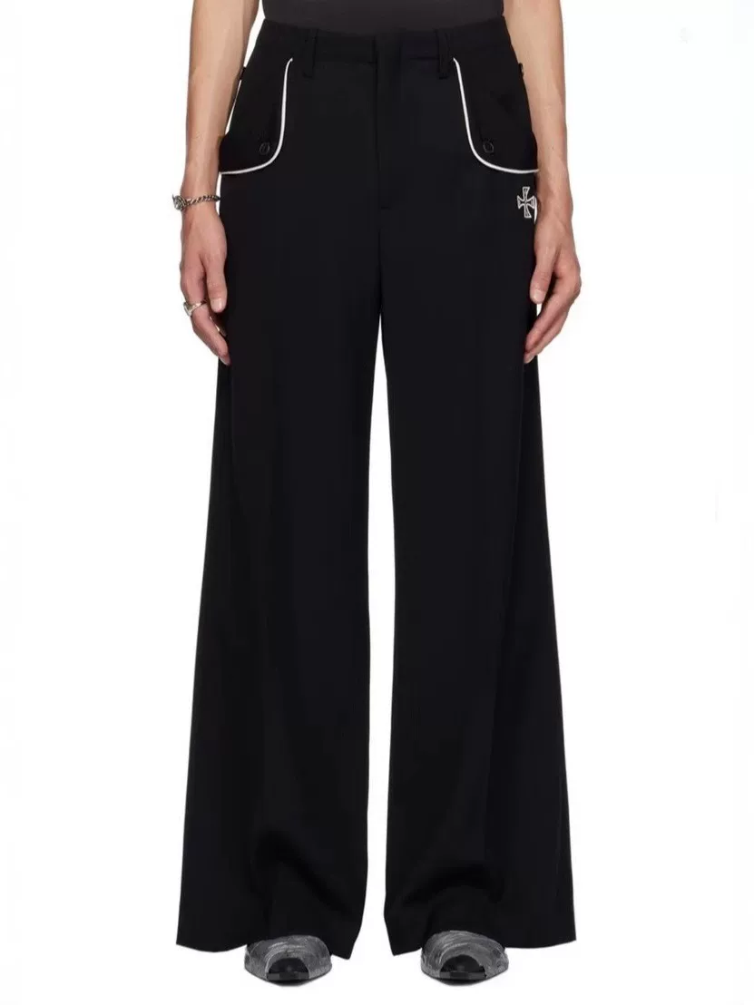 Erd Independent Wealthy Second-Generation Cross-Stitch Wool Straight-Leg Scout Trousers Loose Wide-Leg Pants