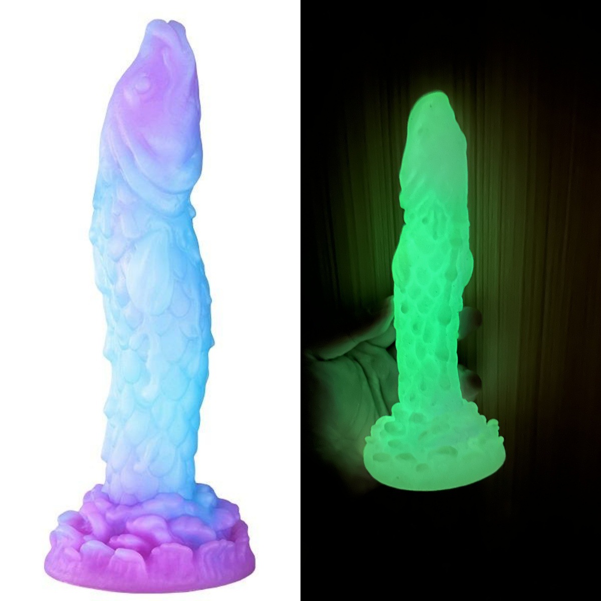 New special-shaped double mixed color luminous penis simulation manual flying fish sex toy sucker adult supplies masturbator