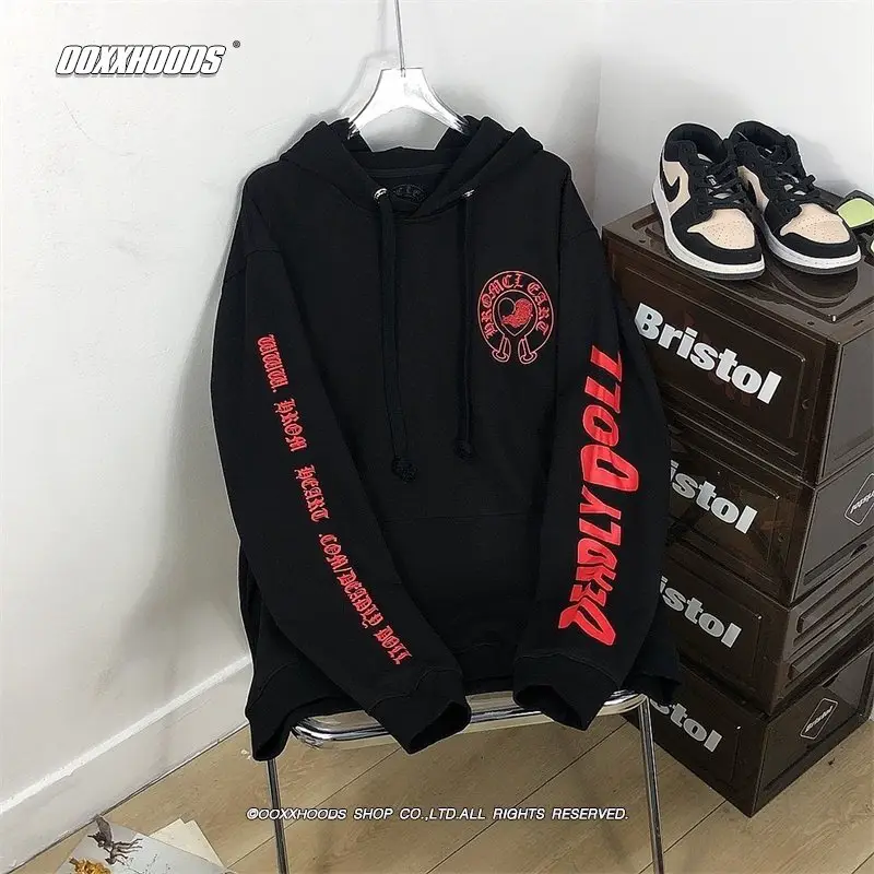 Arm Tattoo Print Graffiti Lettering Jacket Personalized Street Style Trendy Cross European and American Style Sweatshirt Autumn and Winter Hoodie