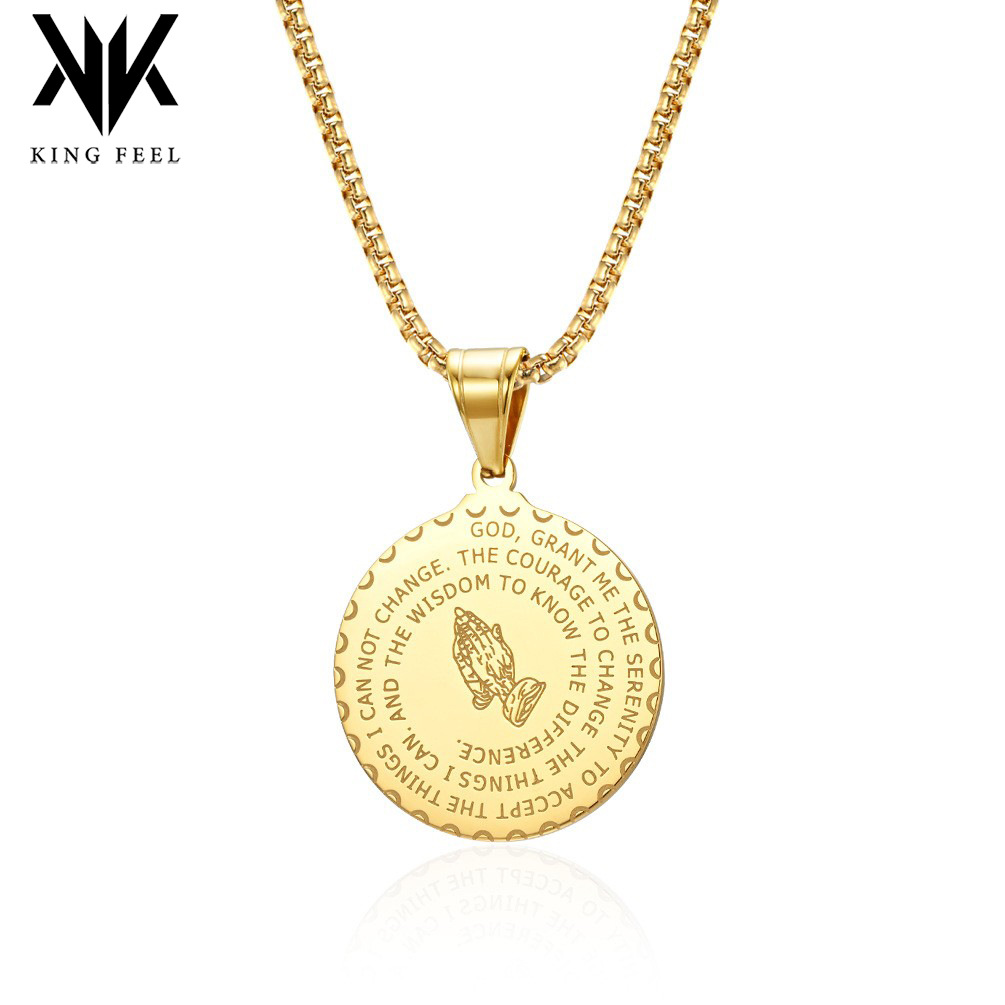 Amazon European and American Style Stainless Steel Praying Hands Round Necklace Cross-Border E-Commerce Jewelry Supply Factory Direct Sales