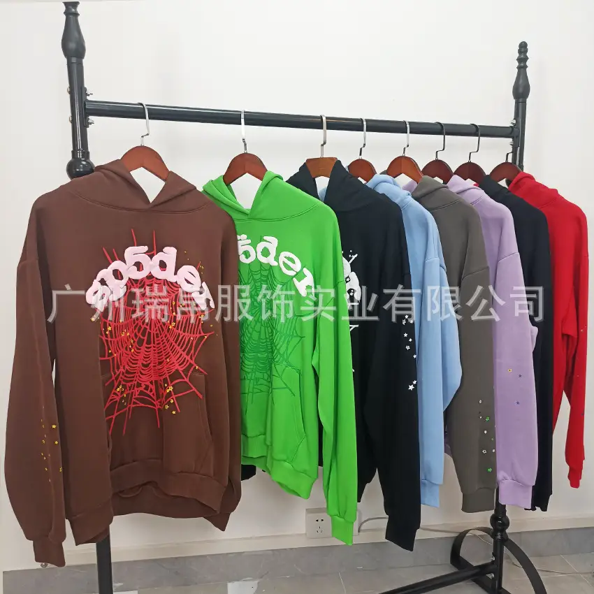 Cross-Border High-Quality American Fashion Spider Web Sweatshirt Plus Velvet Printed Hoodie for Men and Women Couples
