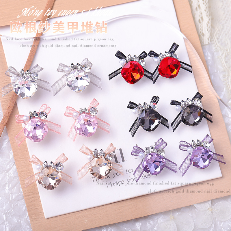 Internet celebrity New Flash nail organza bow jewelry handmade finished pile Diamond Ball nail jewelry wholesale
