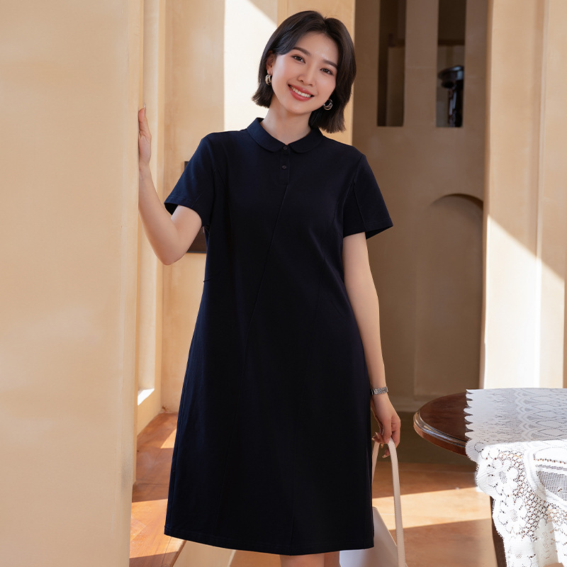 2026 Spring and Summer New Women's Clothing Polo Collar Long Skirt Elegant Sports Dress Women's Short-Sleeved Skirt