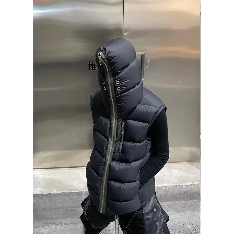 粉红大象暗黑RO风格新款长拉链连帽羽绒服马甲常规宽加厚外套