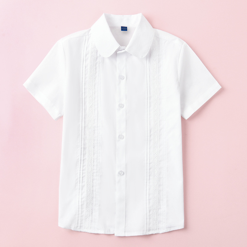 Girls' Short-sleeved White Shirt Pure Cotton Summer Thin Children's School Uniform for Middle School and Primary School Students White Shirt