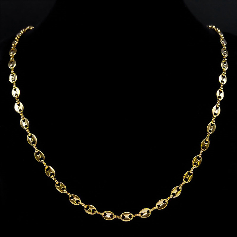 Cross-border new coffee bean pig nose stainless steel necklace female temperament light luxury niche electroplating 18K gold all-match neck