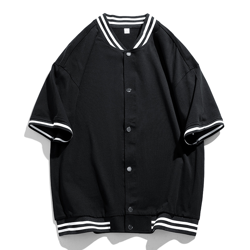 Summer Men's Cardigan Short-sleeved Baseball Suit American Style New ins Fashionable Single-breasted Casual Cotton T-shirt