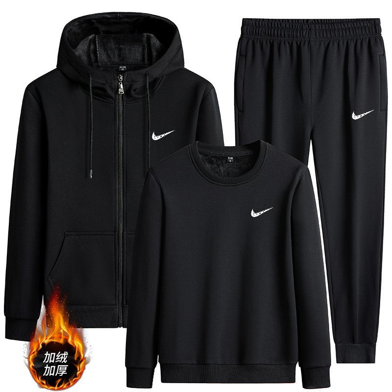 2025 Winter New Men's Pure Cotton Fleece-Lined Thickeneded Casual Suit Youth Sports Hooded Sweatshirt Men's Three-Piece Suit