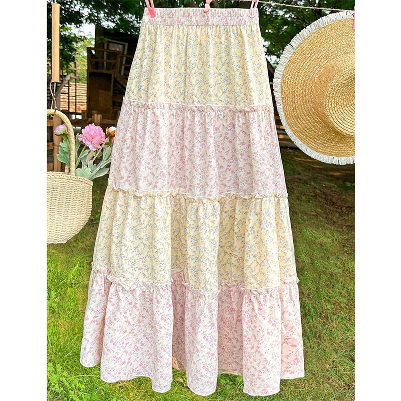 2026 European and American Cross-Border New Style Pastoral Gentle Floral Drapey Skirt Versatile A-Line Long Skirt for Summer