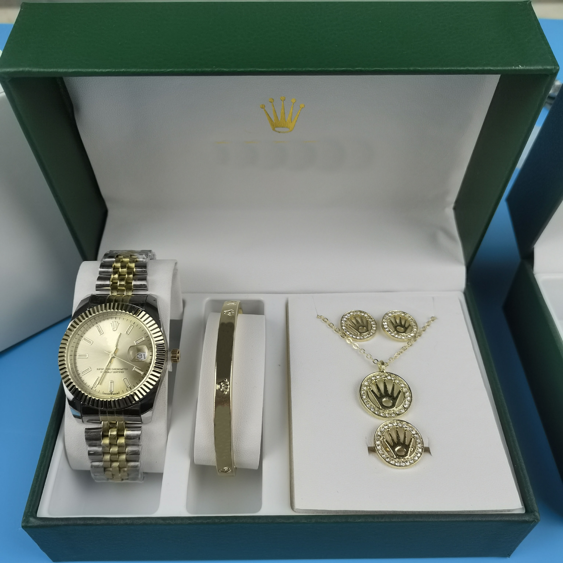 Five-piece watch jewelry suit classic log 36mm stainless steel with luminous quartz women's watch men