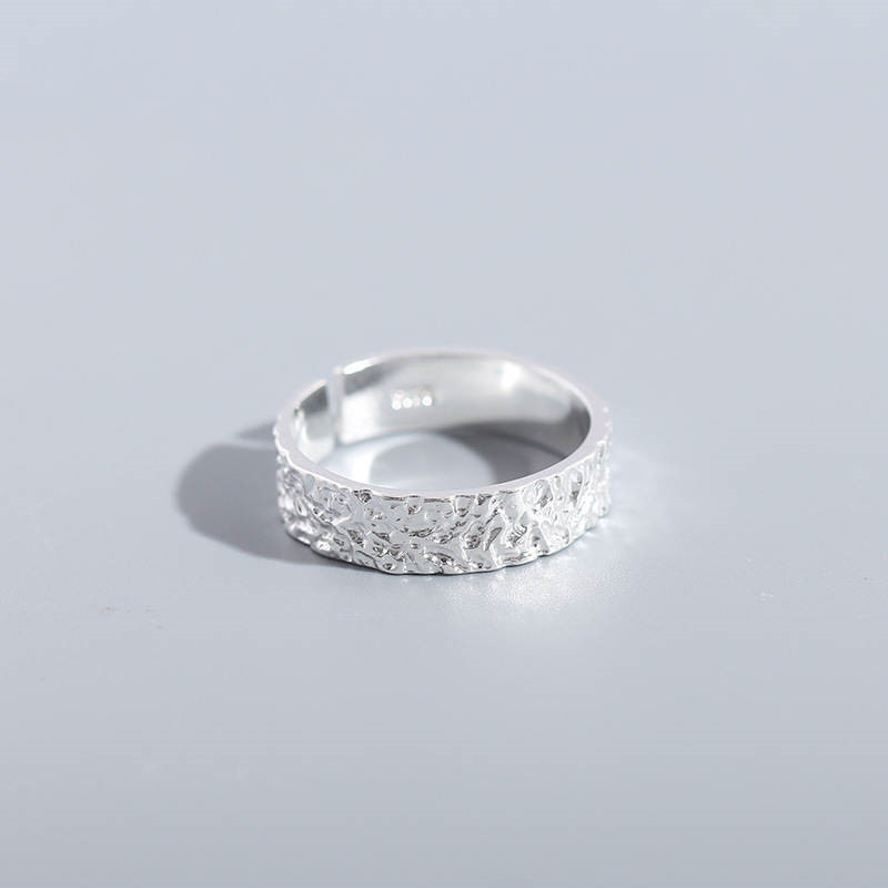 Fashionable Distinctive Tree Pattern Ring Women's Japanese-Korean Style Plain Silver Geometric Road Pattern Ring Opening Ring Jewelry