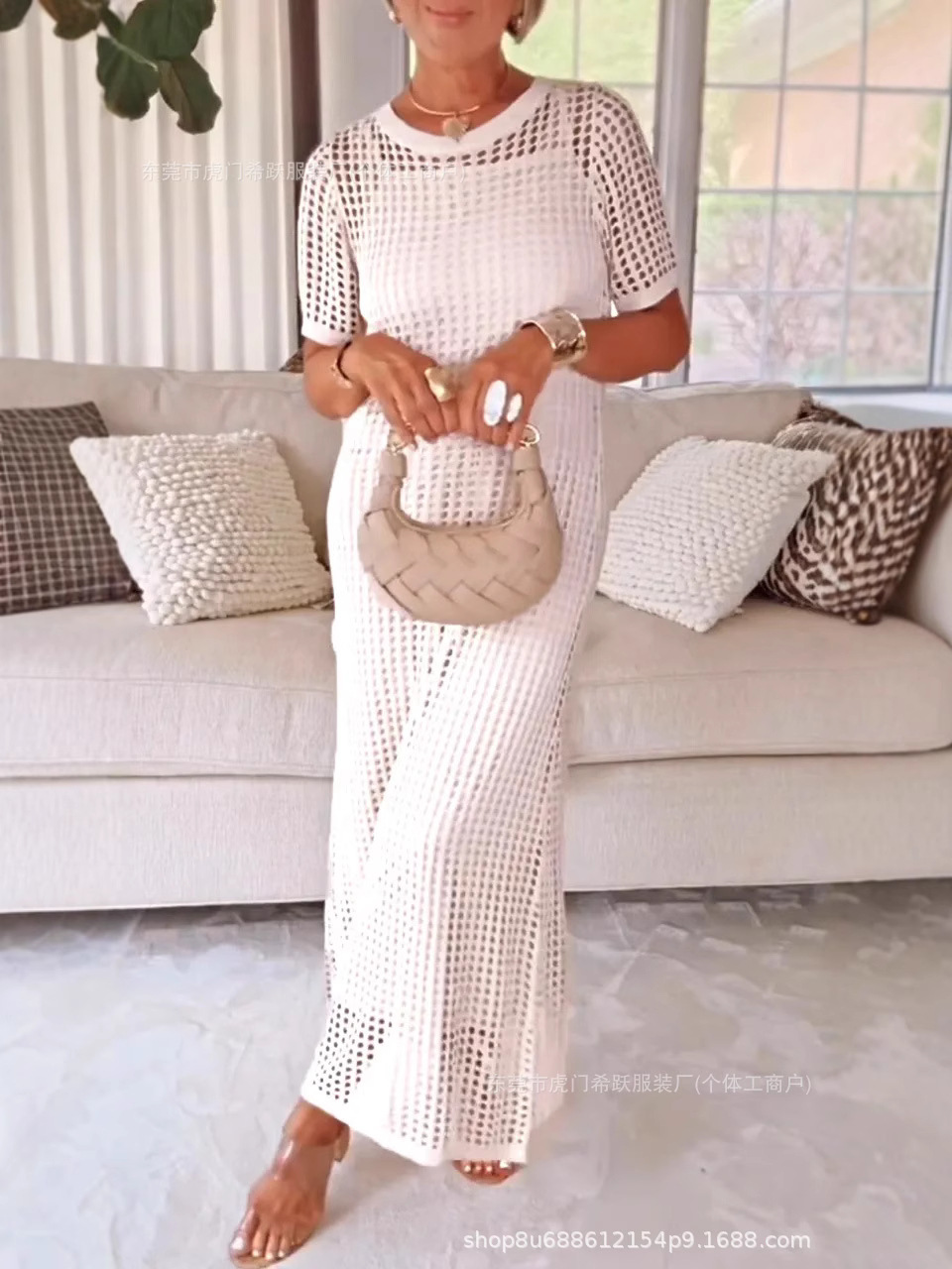 2025 New Independent Station Amazon Aliexpress Cross-Border European and American Clothing Round Neck Cut Out 5-Point 2-Piece Dress