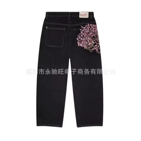 Personalized American style foreign trade new style personalized polished white denim pants Japanese trend loose casual high street pants neutral