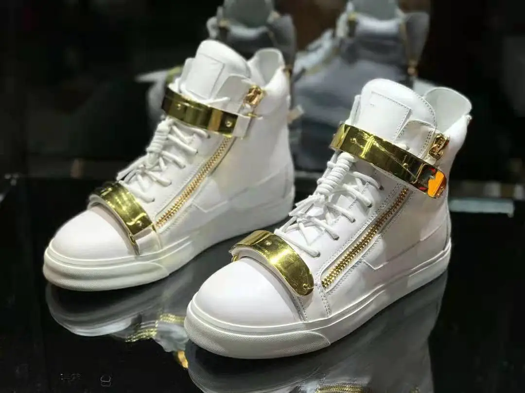 25 European and American GZC men's metal double gold buckle board shoes with crocodile pattern zipper high top men's shoes