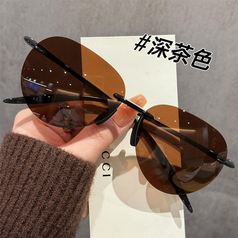 Brown Rimless Sunglasses for Men, High-End Style, 2026 New Model, Ultra-Light Driving Uv Protection Men's Sunglasses 35008