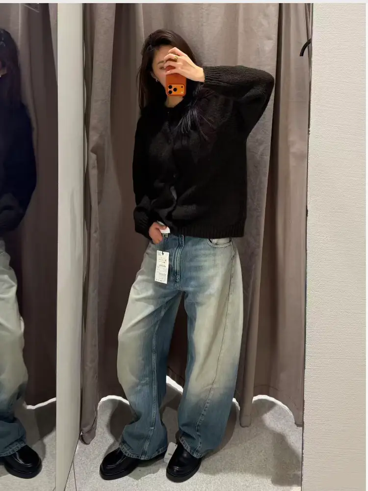 2025 Autumn New Women's Clothing Boyfriend Style Loose Mid-Waist Balloon Fit Scythe Curved Knife Jeans 8727240