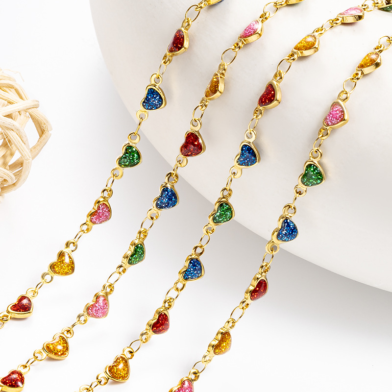 Stainless steel color love chain heart-shaped chain vacuum color retention personalized chain stainless steel necklace bracelet diy in stock