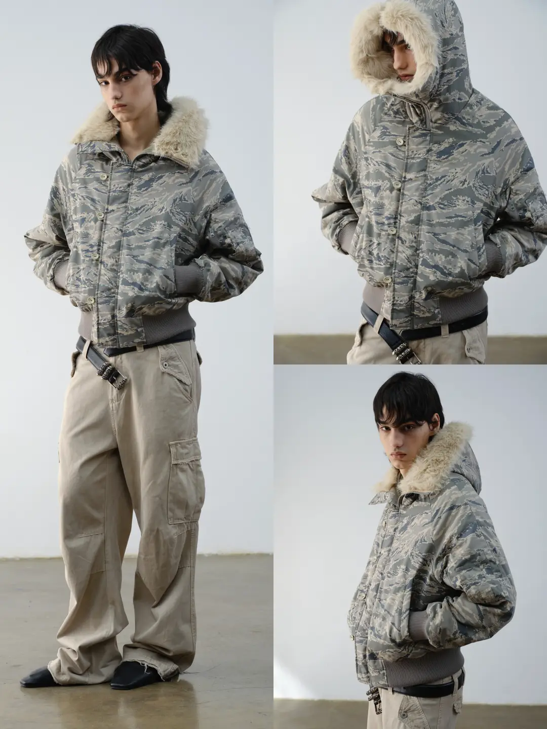 Vlabmade Polar Tiger Camouflage Fur Collar Mountain Eagle 3m Thinsulate Thickened Cotton Jacket N2B Coat