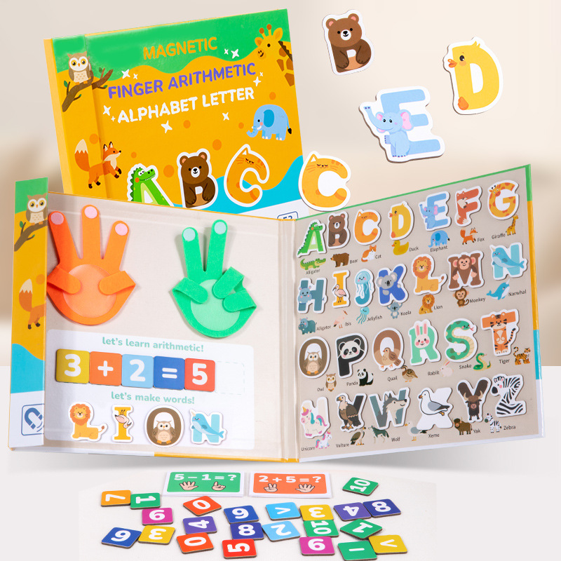 Cross-Border Enlightenment Magnetic Finger Arithmetic Operation Alphabet Book Kidsren's 26-Letter Early Education Educational Cognitive Paper Toy