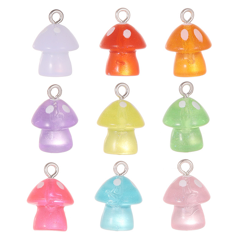 Cross-Border Hot-Selling DIY Jewelry Accessories, Luminous Colorful Mushroom Resin Pendants, Bracelets, Necklaces, Phone Straps, and Charms