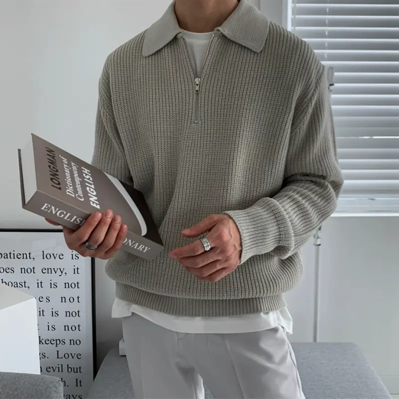 Collar sweater men's autumn and winter thickened loose half zipper sweater autumn and winter Japanese retro fashion brand coat a generation of hair