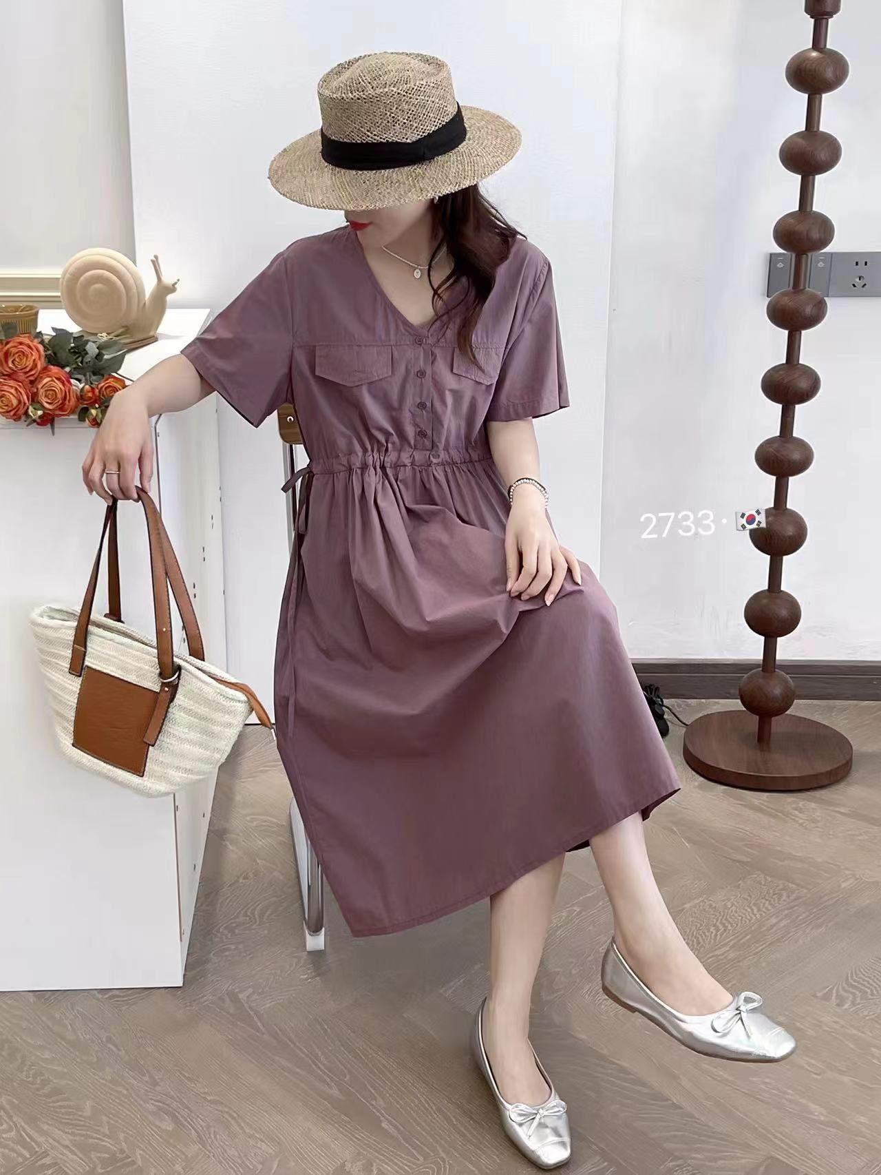 24 New dress Short Sleeve Women's Loose Casual Pullover Academic Style Thin A Edition Skirt Mid-length Skirt